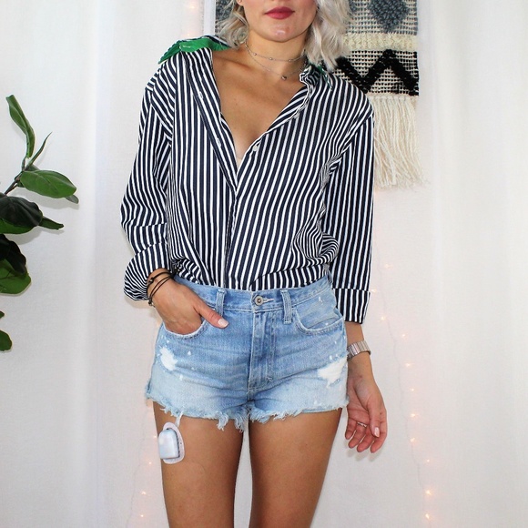 Ralph Lauren Tops - Ralph Lauren Navy White Striped Cotton Button Down